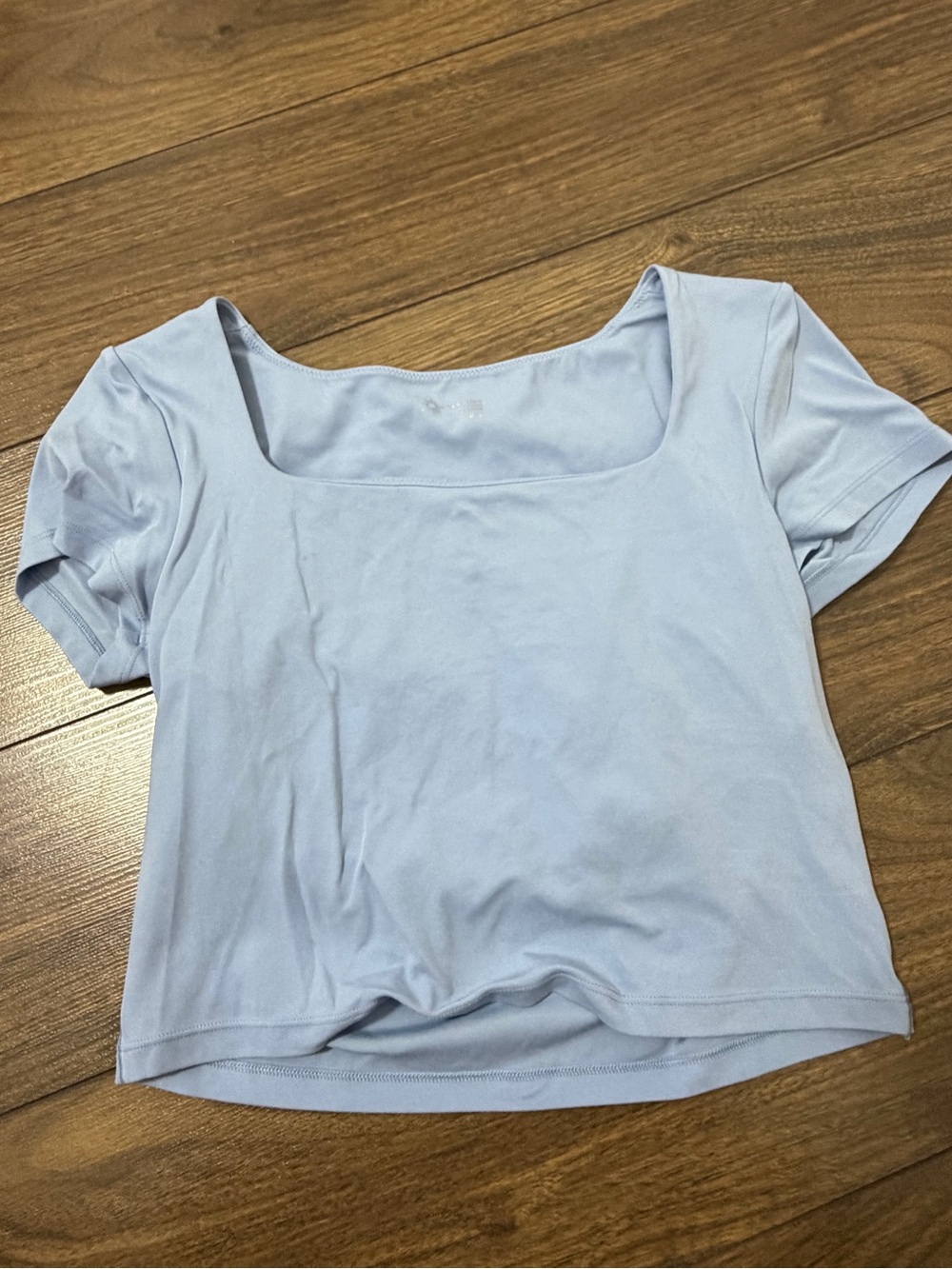aerie Light Blue Square Neck Short Sleeve Crop Top